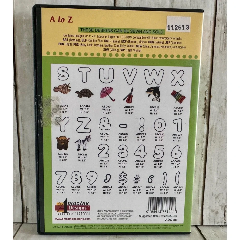 Amazing Designs A to Z Embroidery Designs Classic Fonts Alphabets CD Software